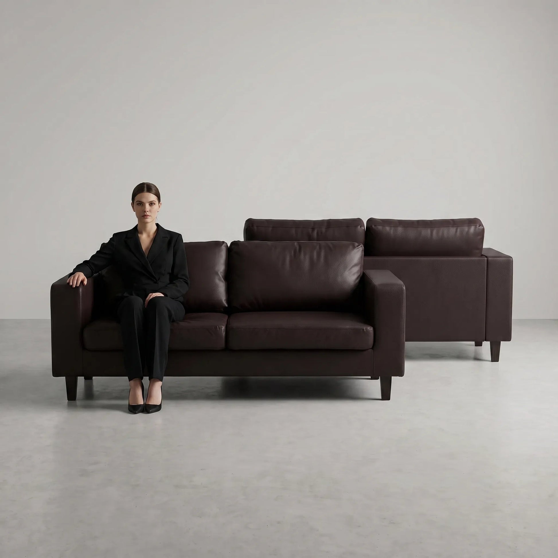 Box Brown Leather 3+3 Seater Sofa Set - view 4 - Furniture Instore