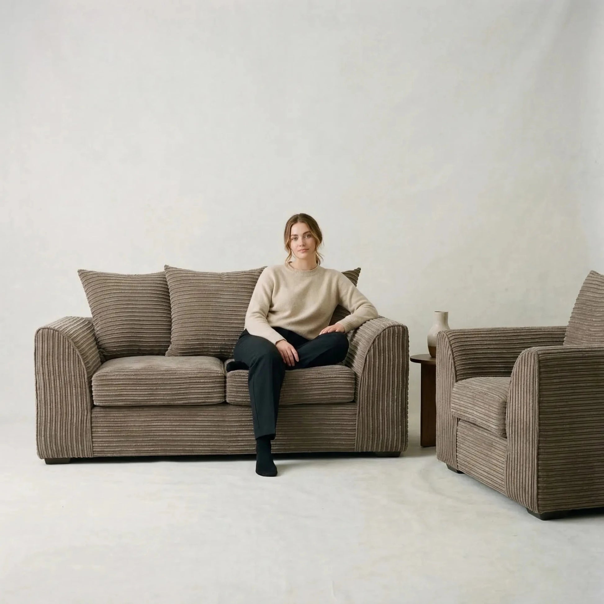 Byron Caramel Fabric 2 +1 Seater Sofa Set - Furniture Instore