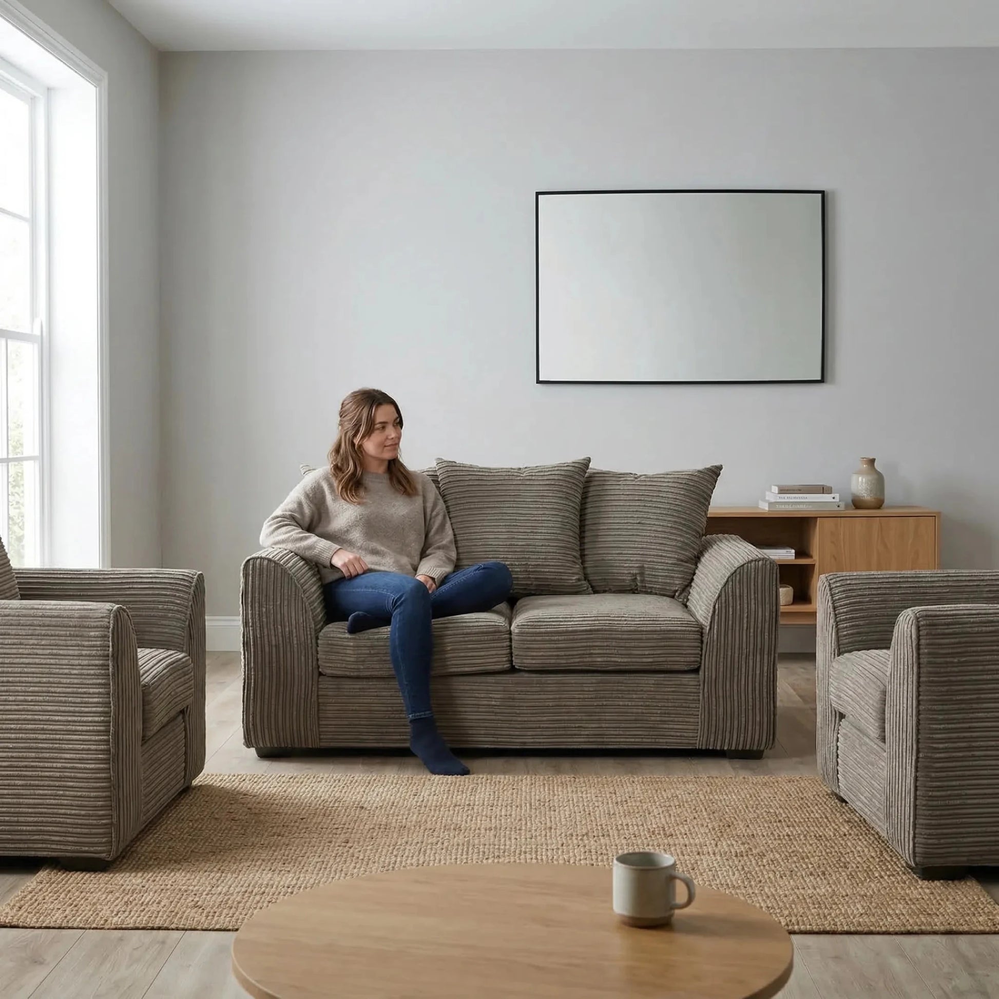 Byron Caramel Fabric 2+1+1 Seater Sofa Set - Furniture Instore