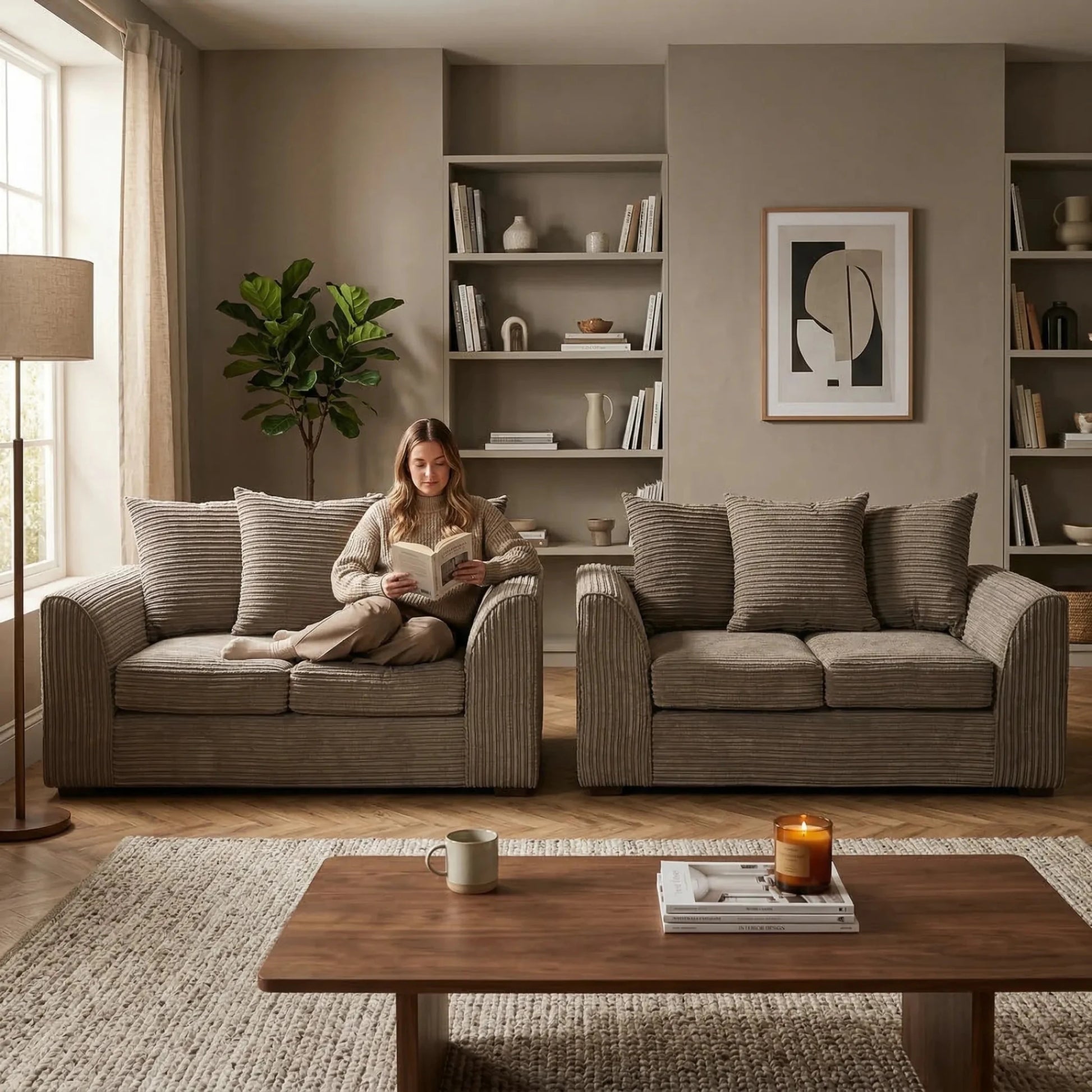 Byron Caramel Fabric 2+2 Seater Sofa Set - Furniture Instore