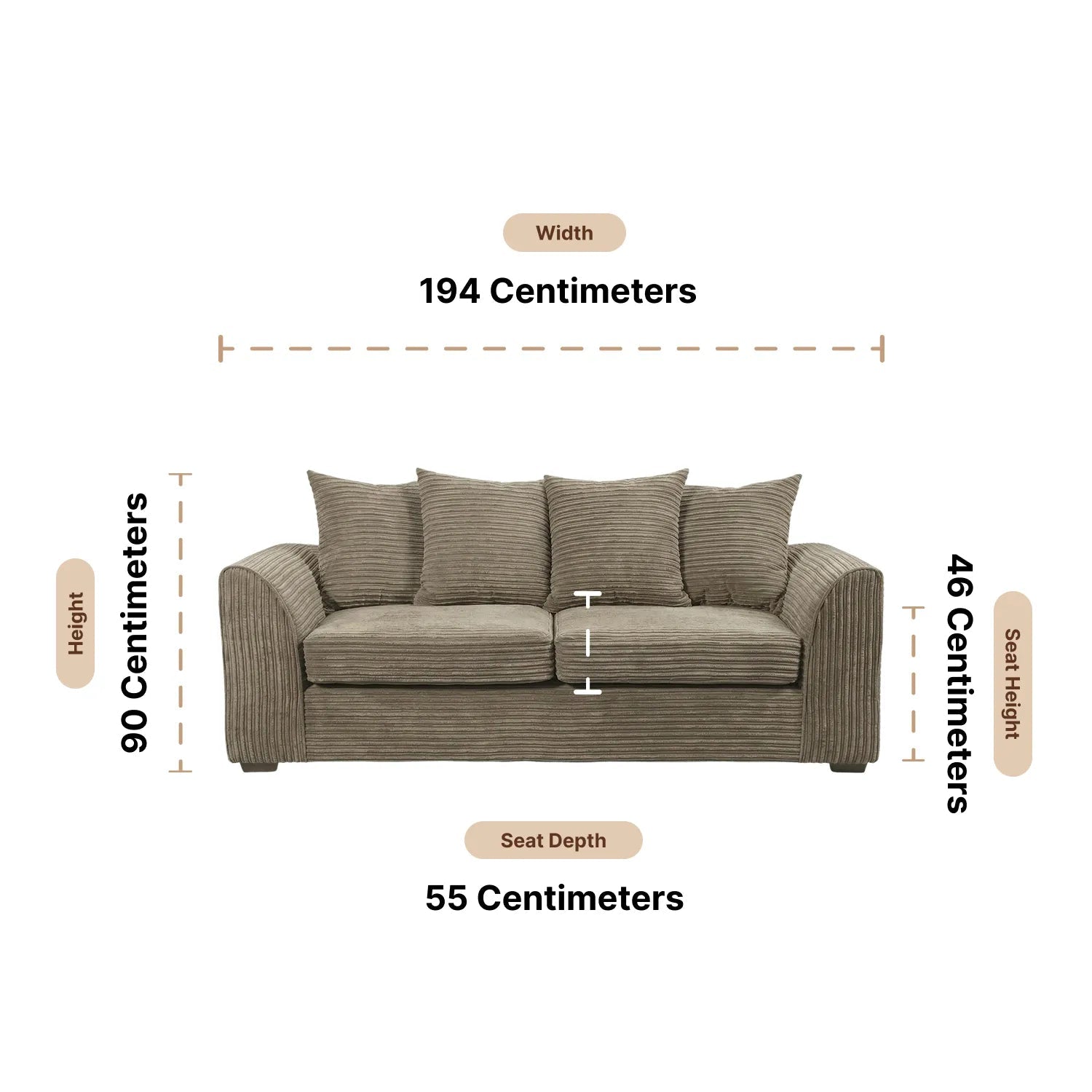 Byron Caramel Fabric 3 Seater Sofa - Furniture Instore
