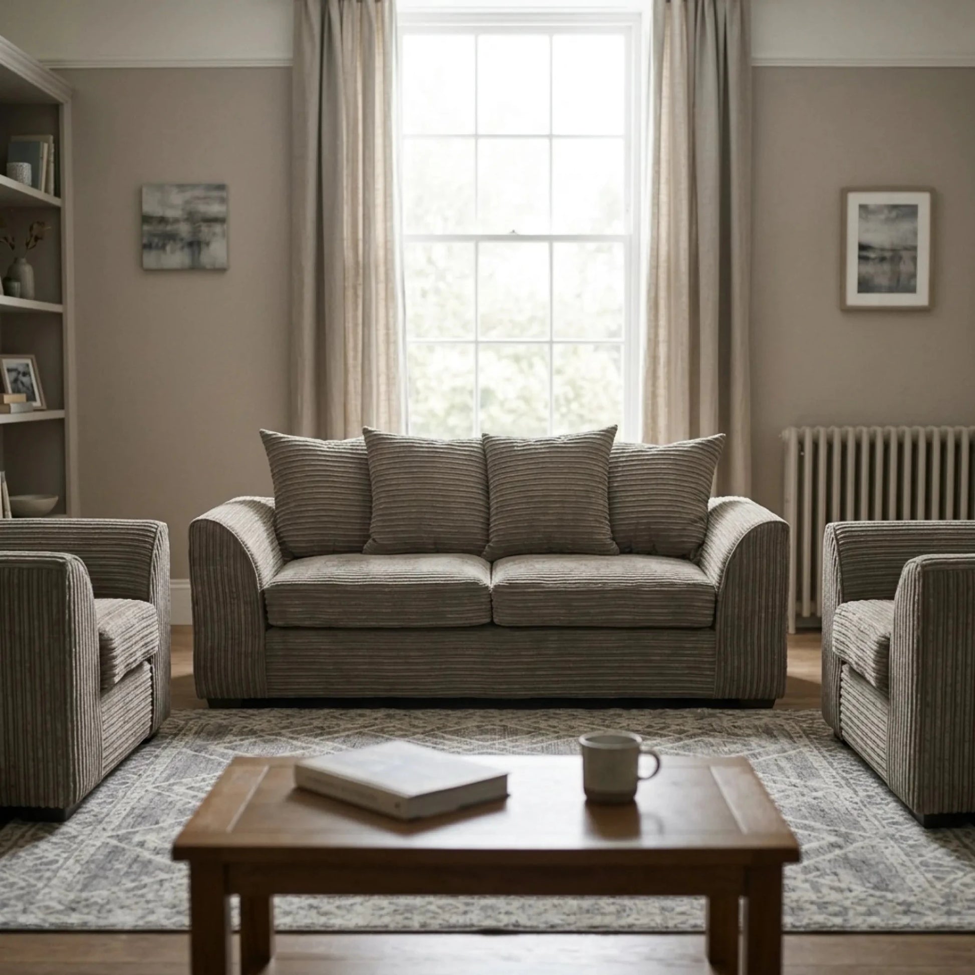 Byron Caramel Fabric 3+1+1 Seater Sofa Set - Furniture Instore