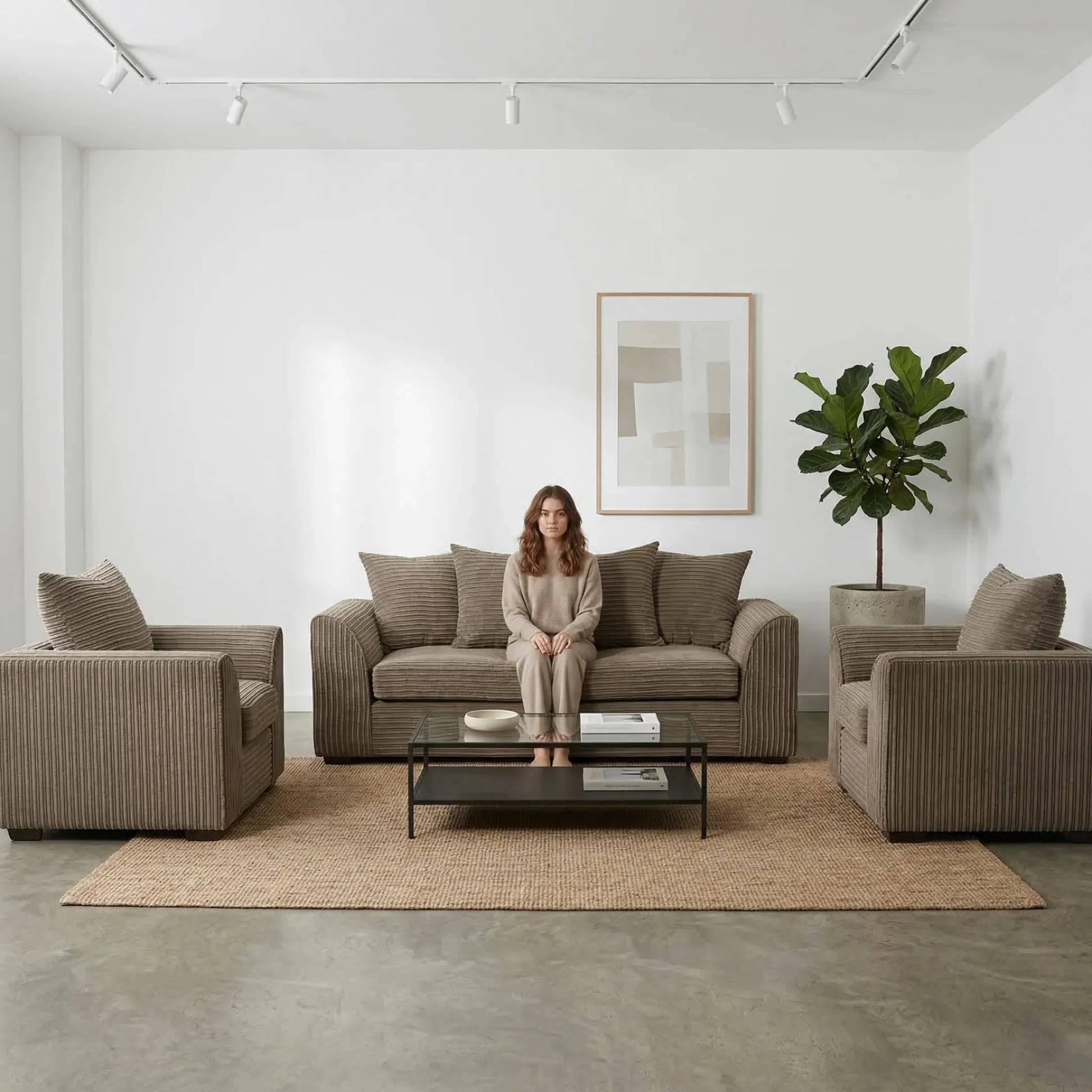 Byron Caramel Fabric 3+1+1 Seater Sofa Set - Furniture Instore