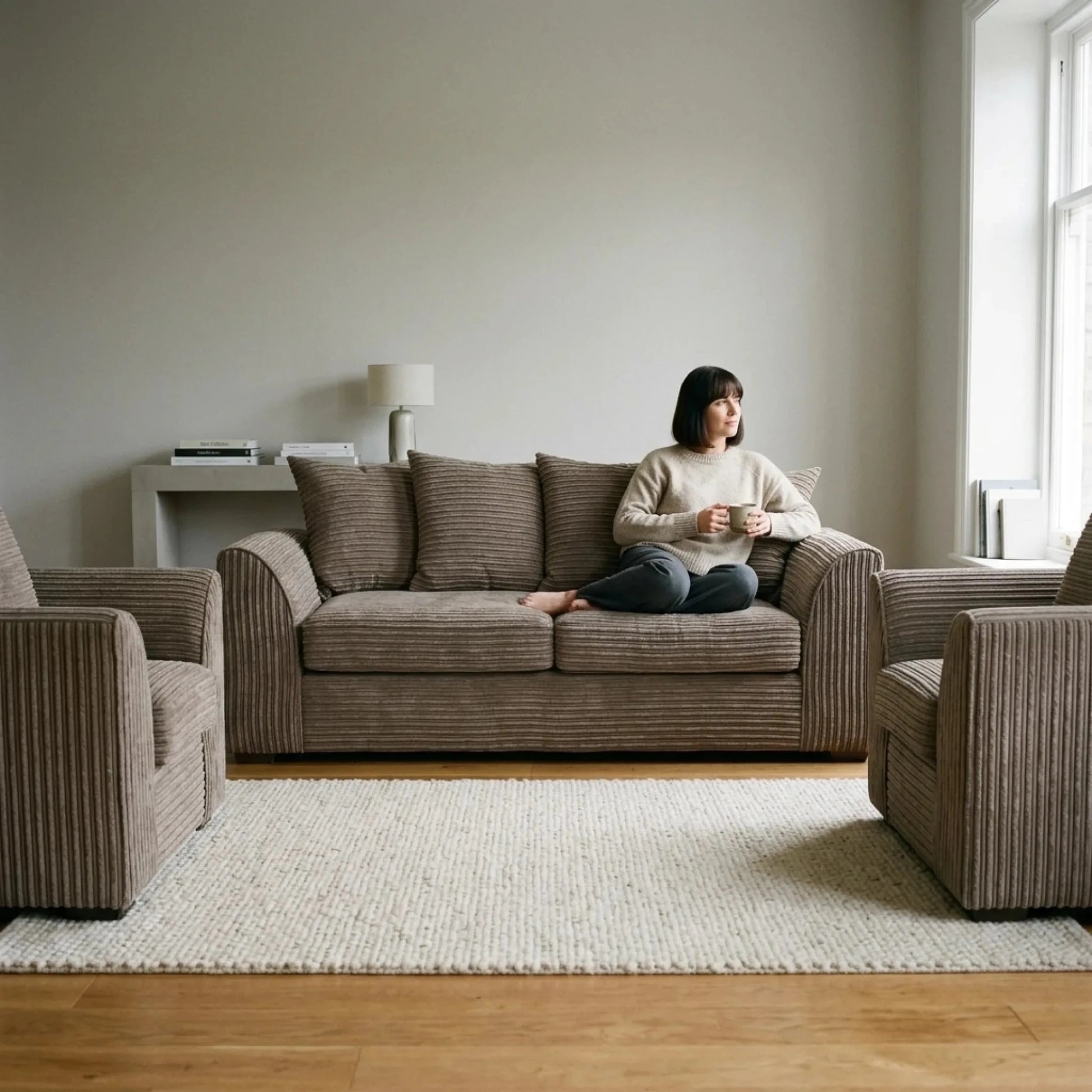 Byron Caramel Fabric 3+1+1 Seater Sofa Set - Furniture Instore
