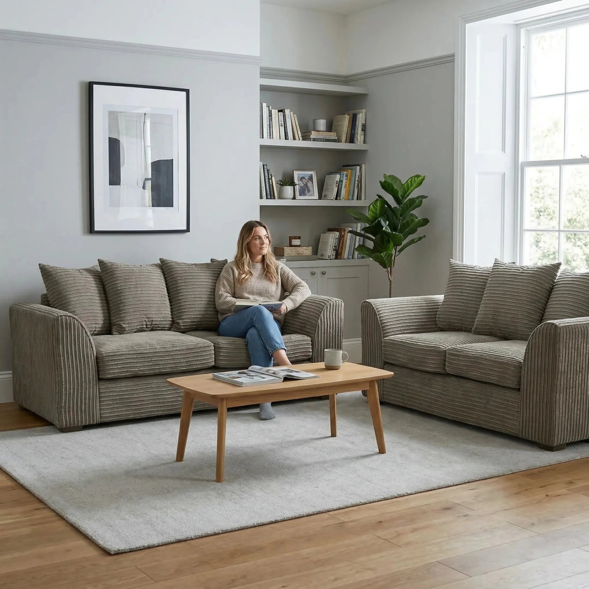 Byron Caramel Fabric 3+2 Seater Sofa Set - Furniture Instore