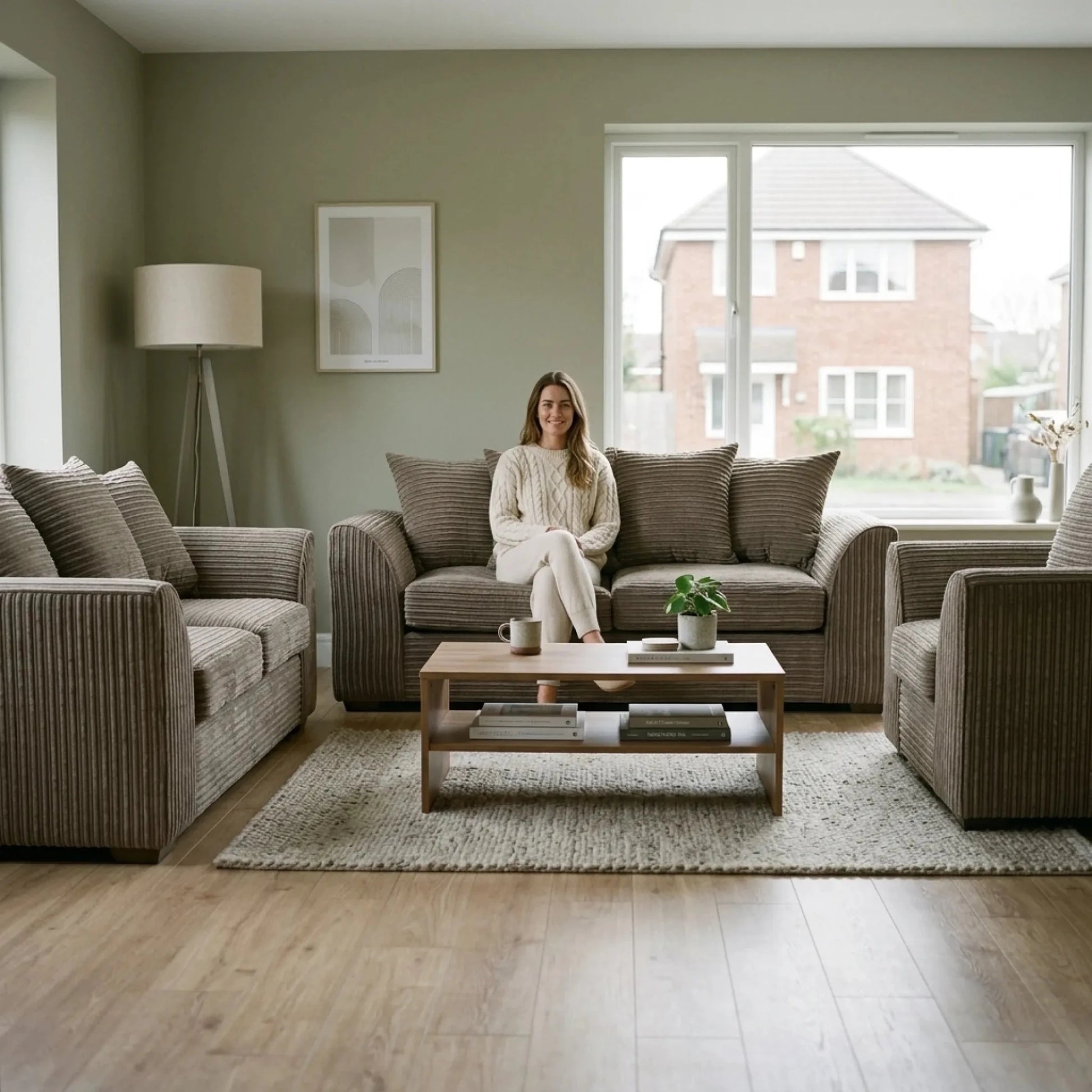 Byron Caramel Fabric 3+2+1 Seater Sofa Set - Furniture Instore