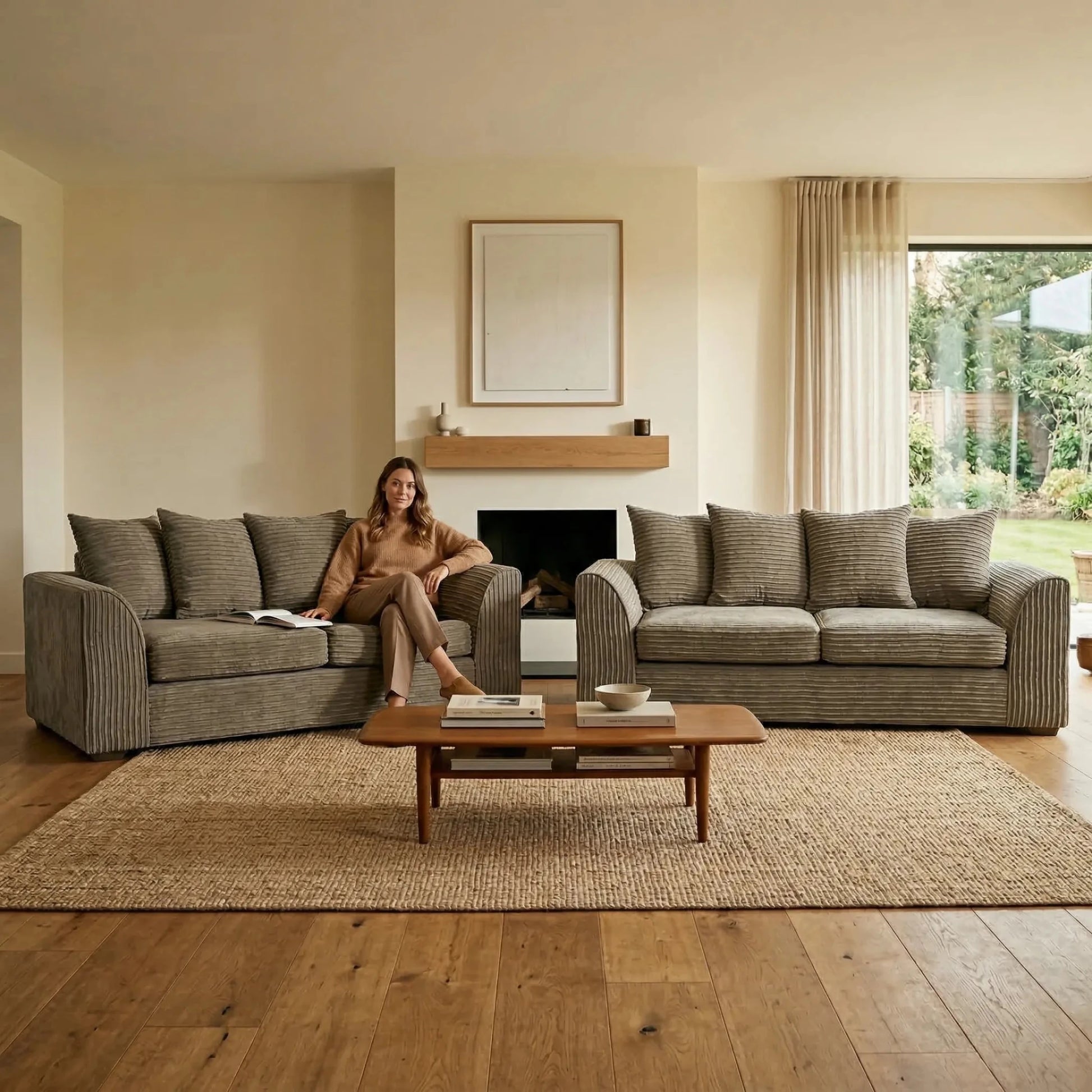 Byron Caramel Fabric 3+3 Seater Sofa Set - Furniture Instore