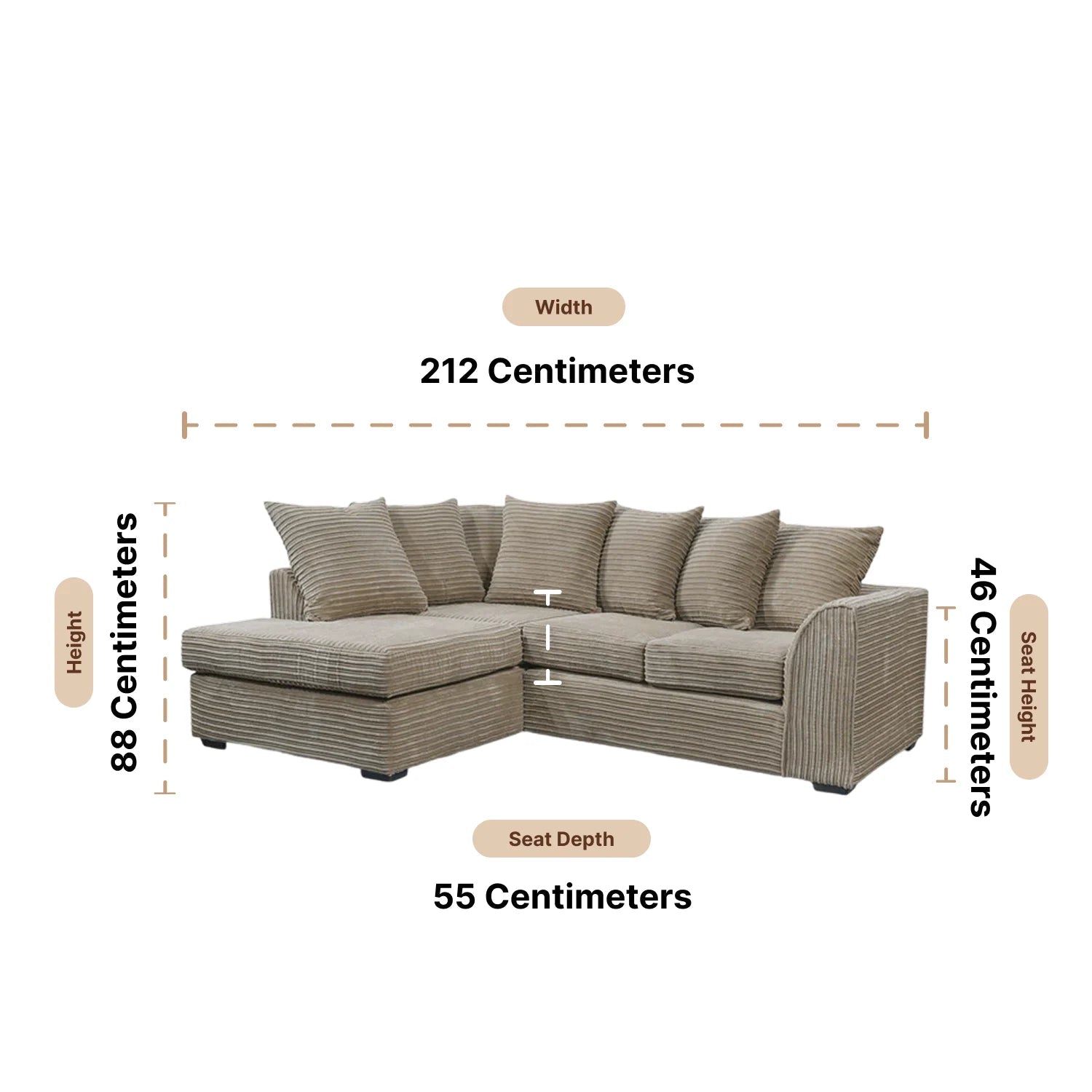 Byron Caramel Fabric LHC Corner Sofa - Furniture Instore