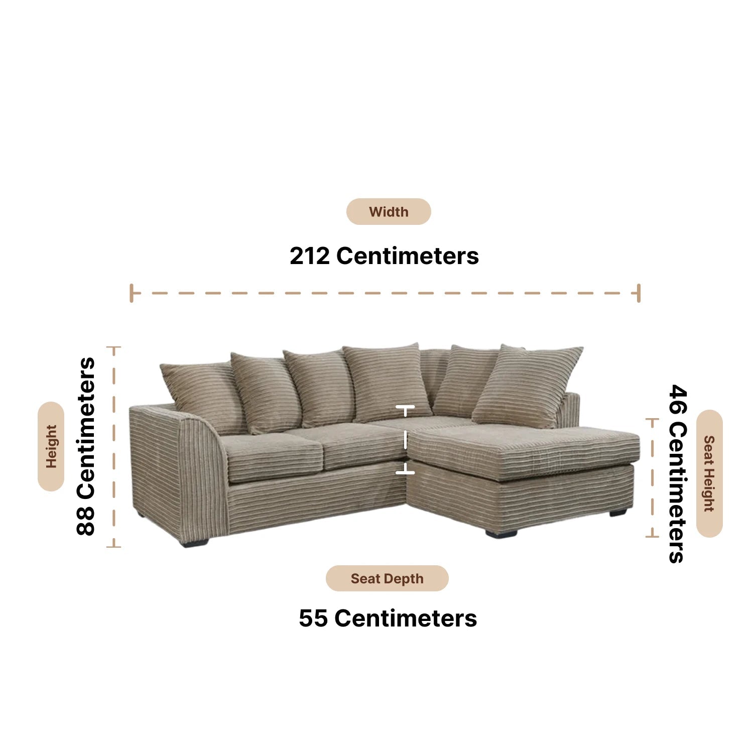 Byron Caramel Fabric RHC Corner Sofa - Furniture Instore
