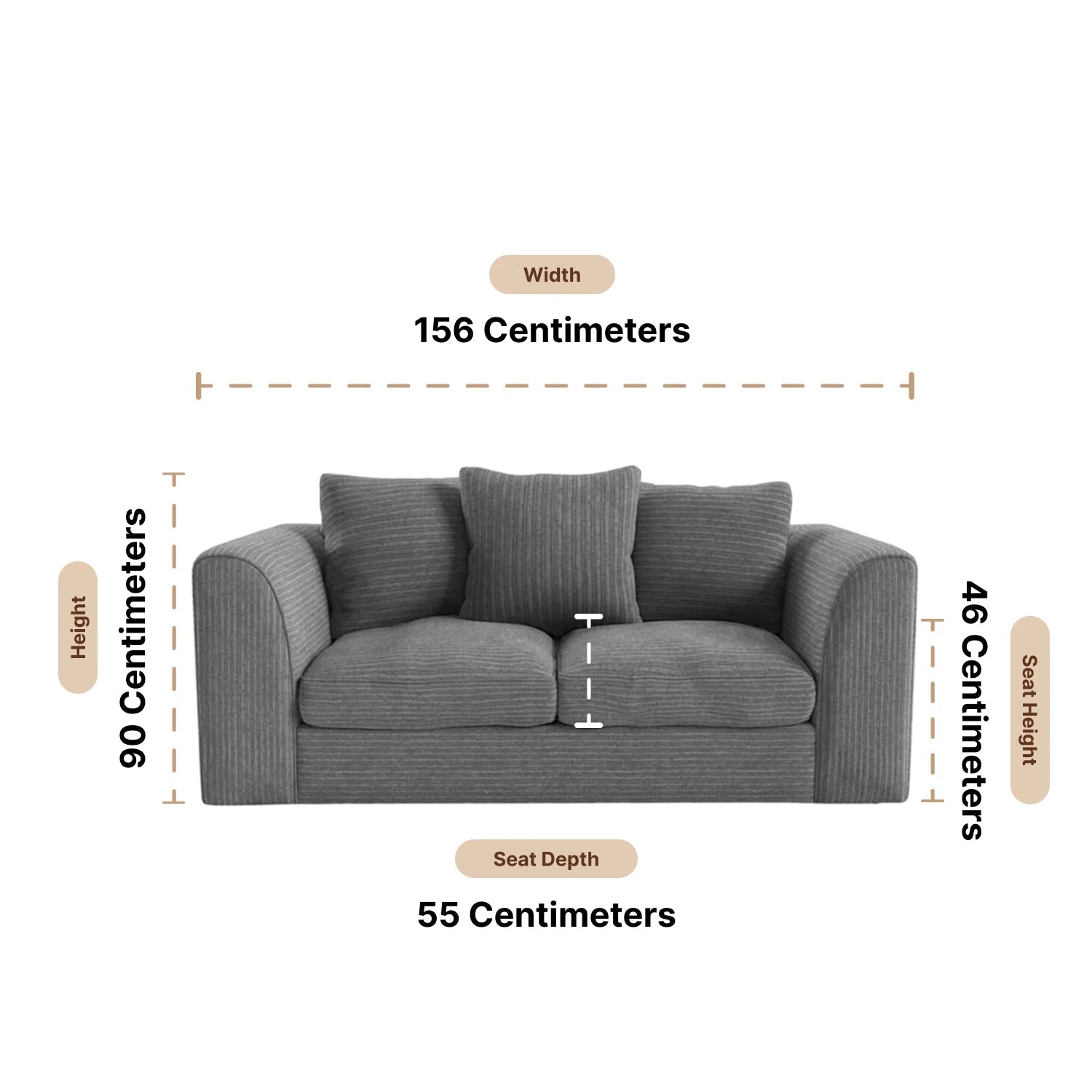 Byron Grey Fabric 2 Seater Sofa - Furniture Instore