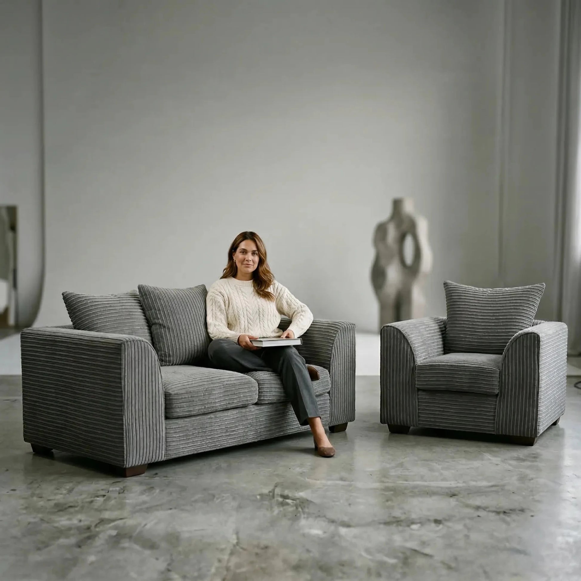 Byron Grey Fabric 2+1 Seater Sofa Set - Furniture Instore
