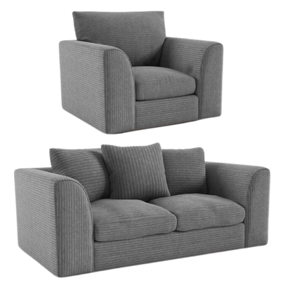 Byron Grey 2+1 Sofa Combo, Front View on White Background, Modern Minimal Design