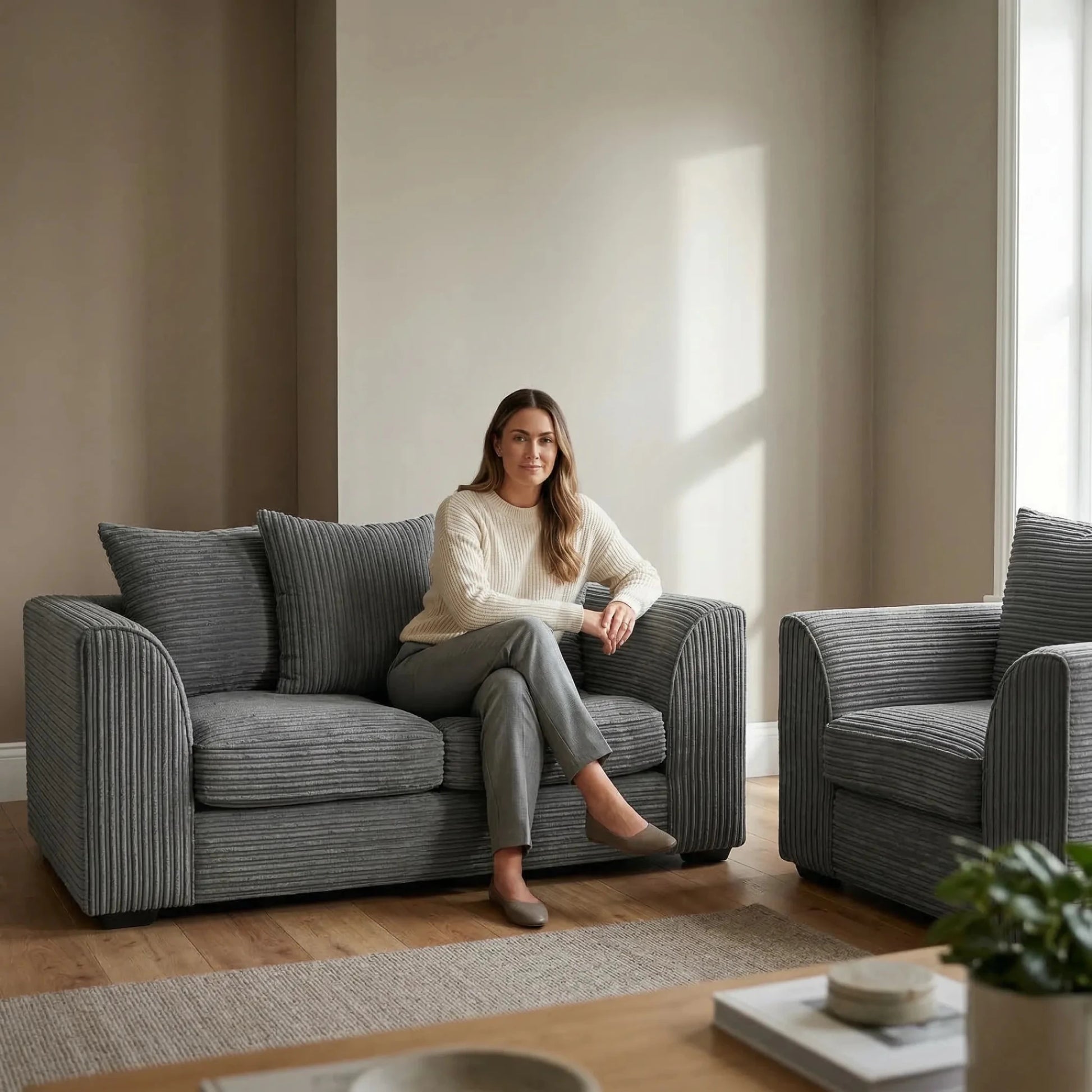 Byron Grey Fabric 2+1 Seater Sofa Set - Furniture Instore