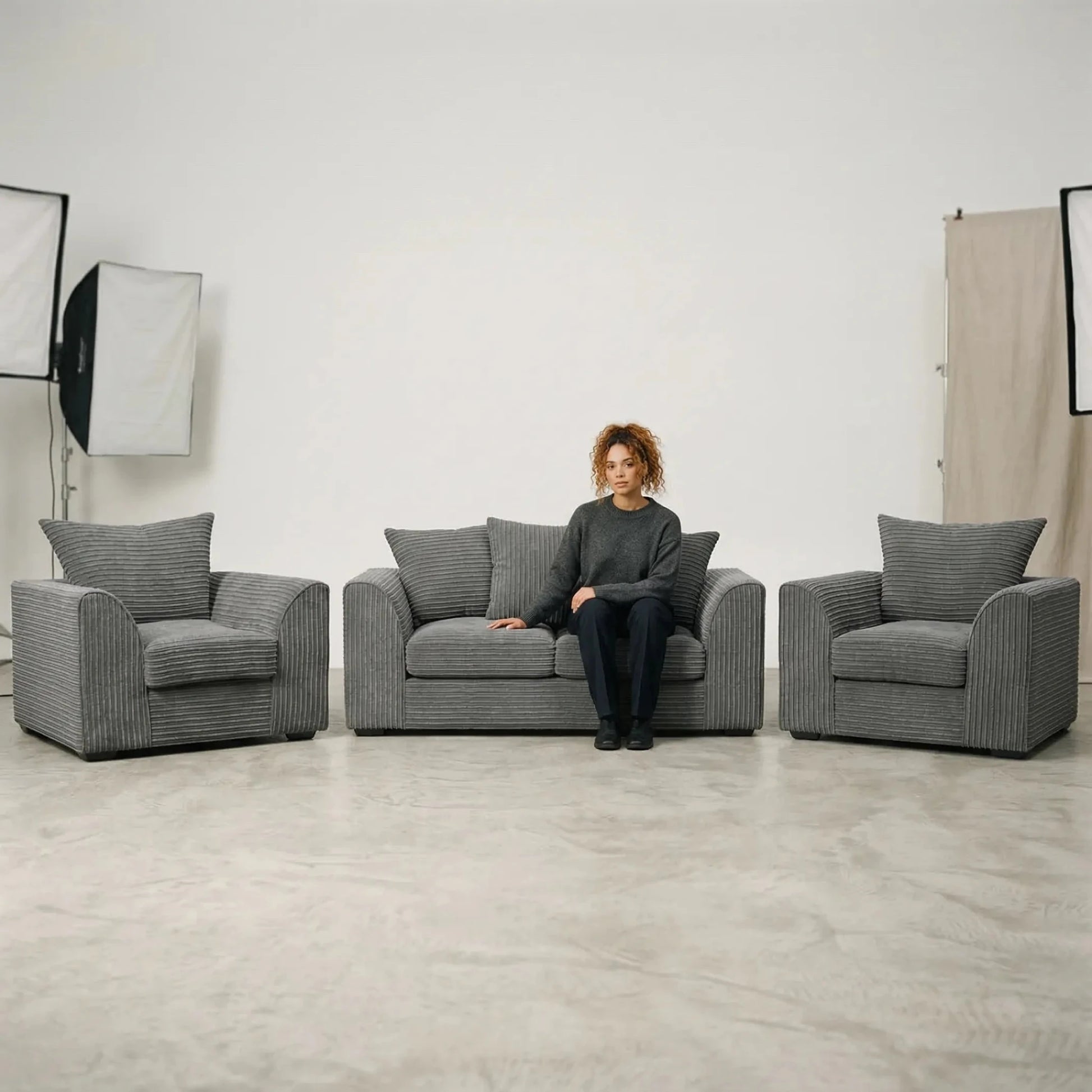 Byron Grey Fabric 2+1+1 Seater Sofa Set - Furniture Instore