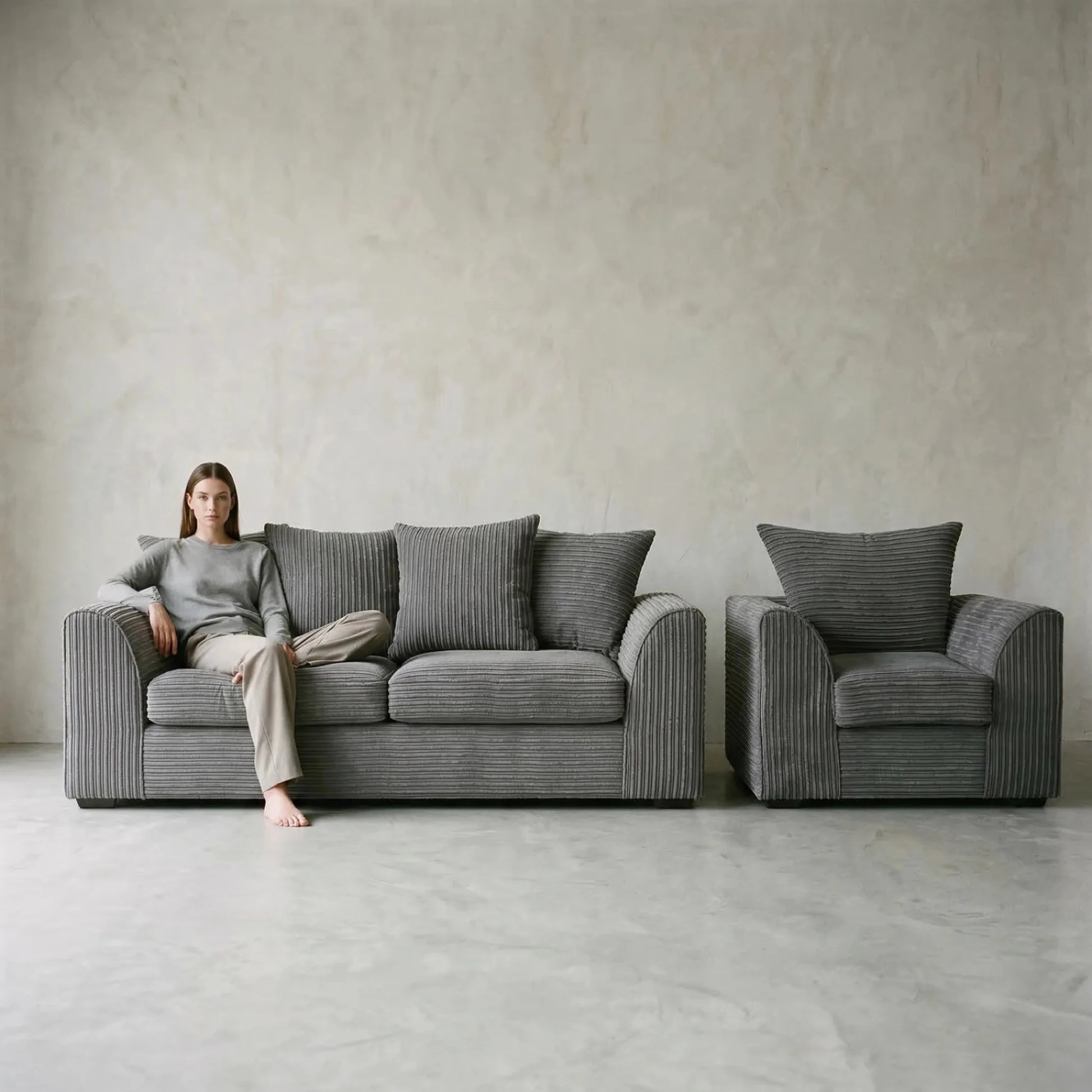 Byron Grey Fabric 3+1 Seater Sofa Set - Furniture Instore
