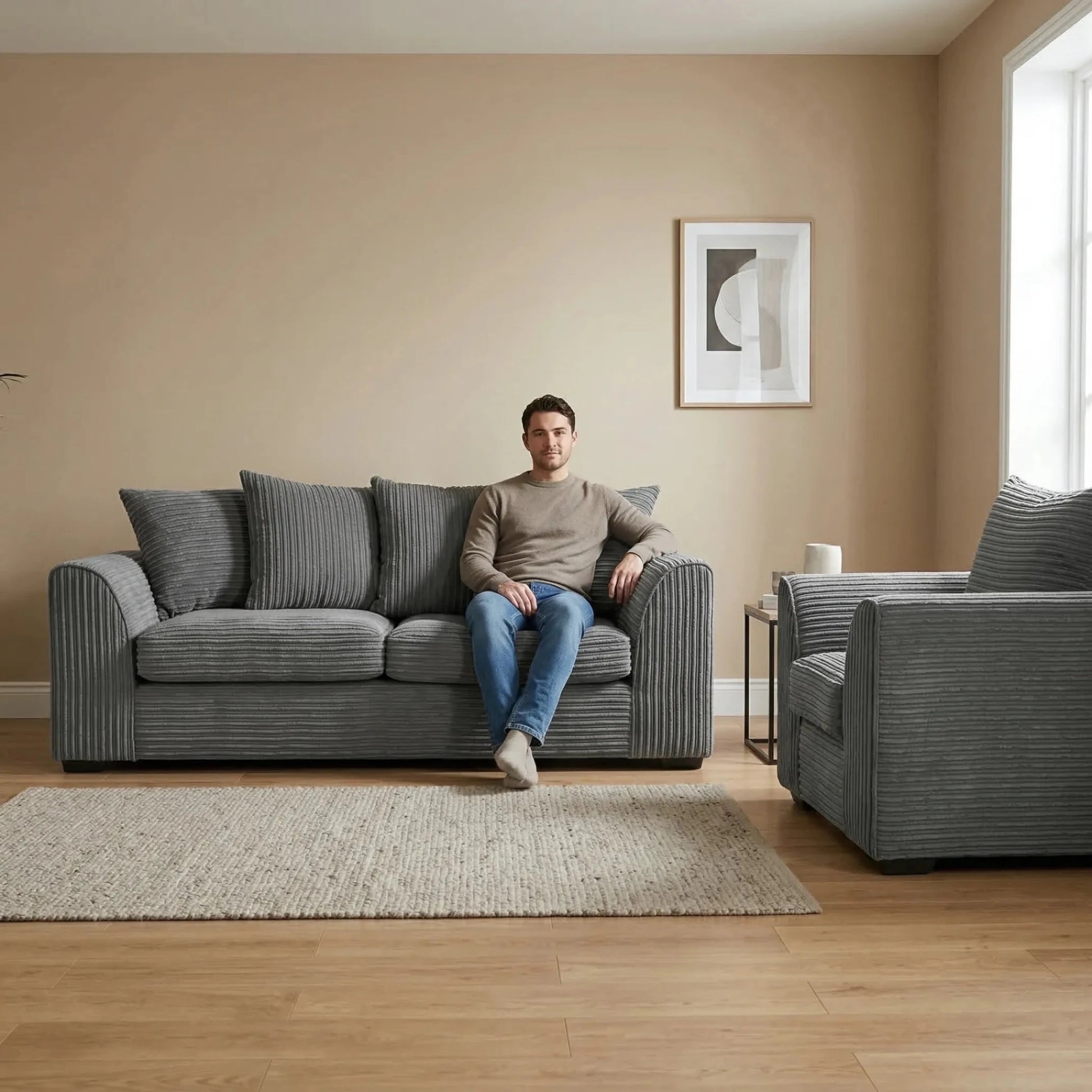 Byron Grey Fabric 3+1 Seater Sofa Set - Furniture Instore