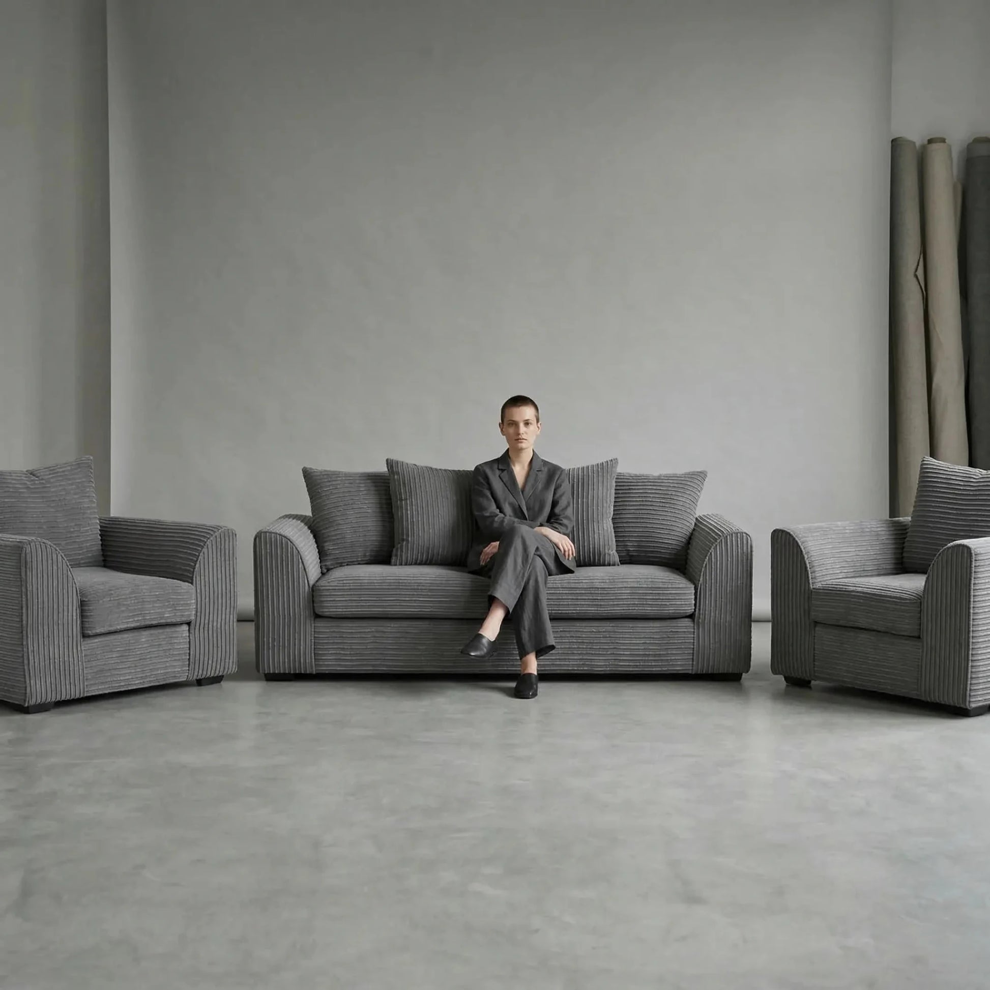 Byron Grey Fabric 3+1+1 Seater Sofa Set - Furniture Instore