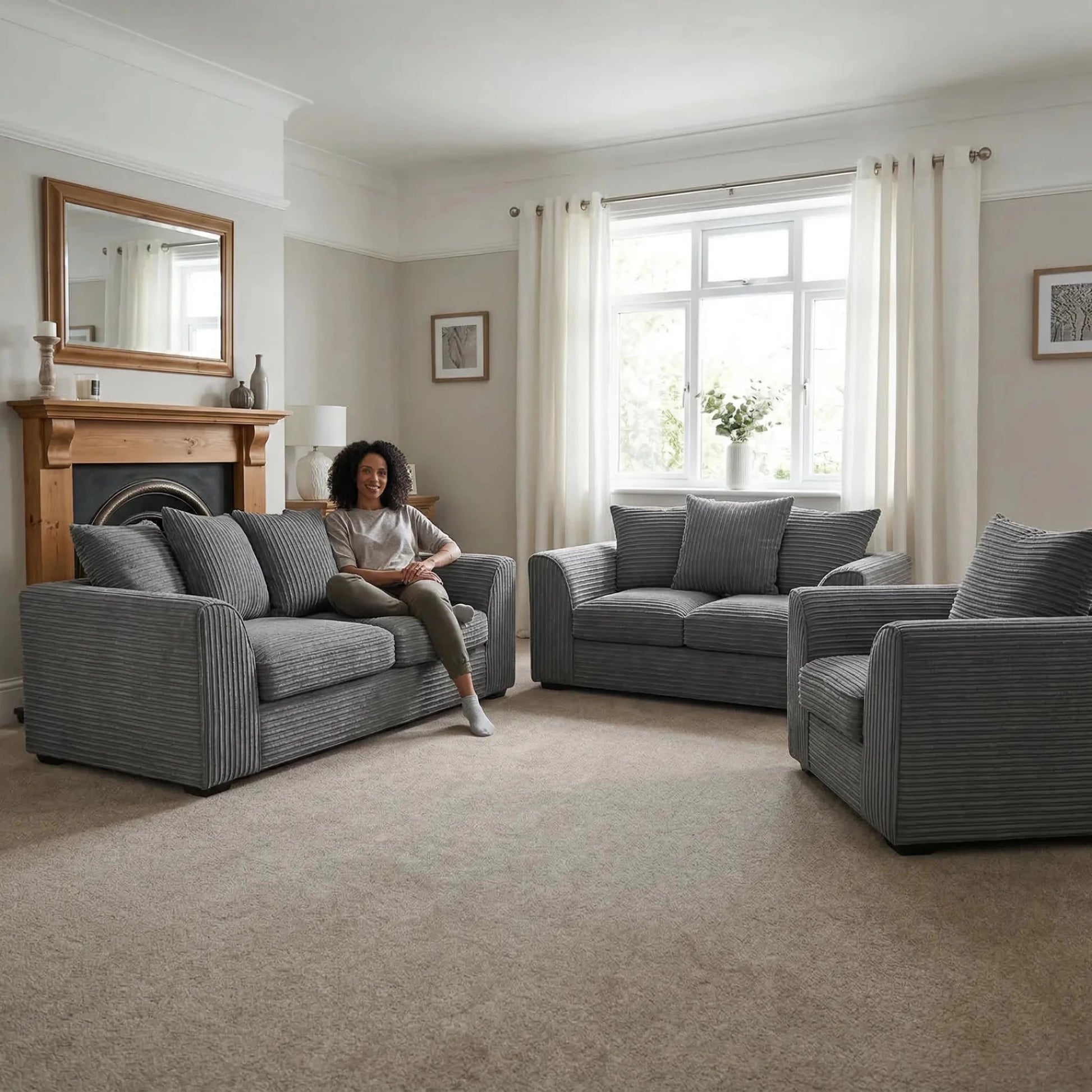 Byron Grey Fabric 3+2+1 Seater Sofa Set - Furniture Instore
