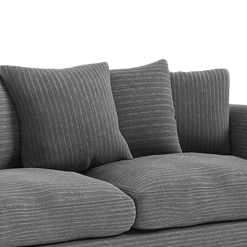 Gray sofa with textured cushions on a white background