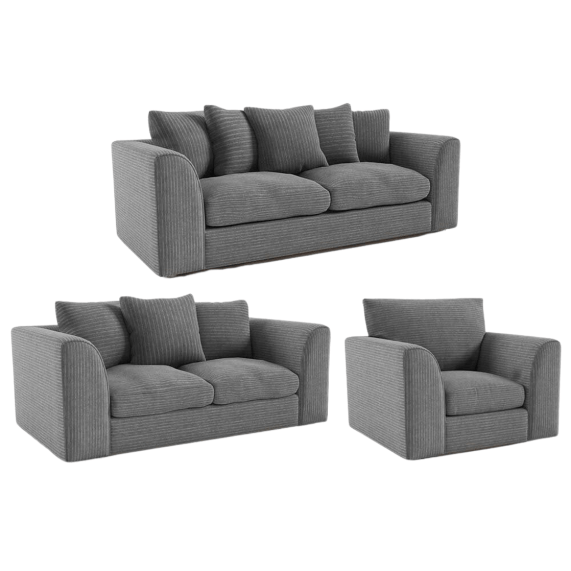 Byron Grey 3+2+1 Sofa Combo, Front View on White Background, Modern Minimal Design