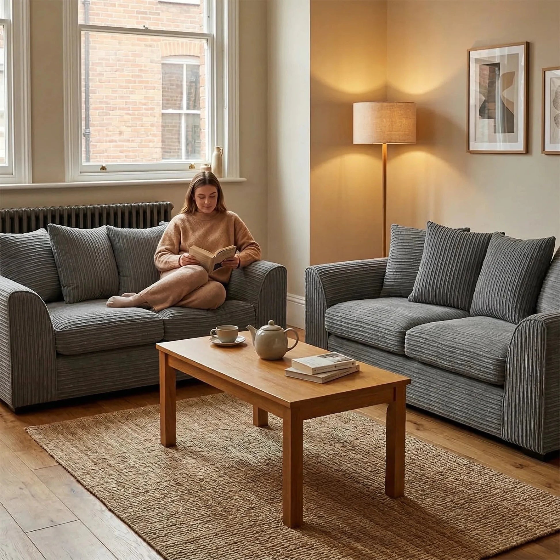 Byron Grey Fabric 3+3 Seater Sofa Set - Furniture Instore