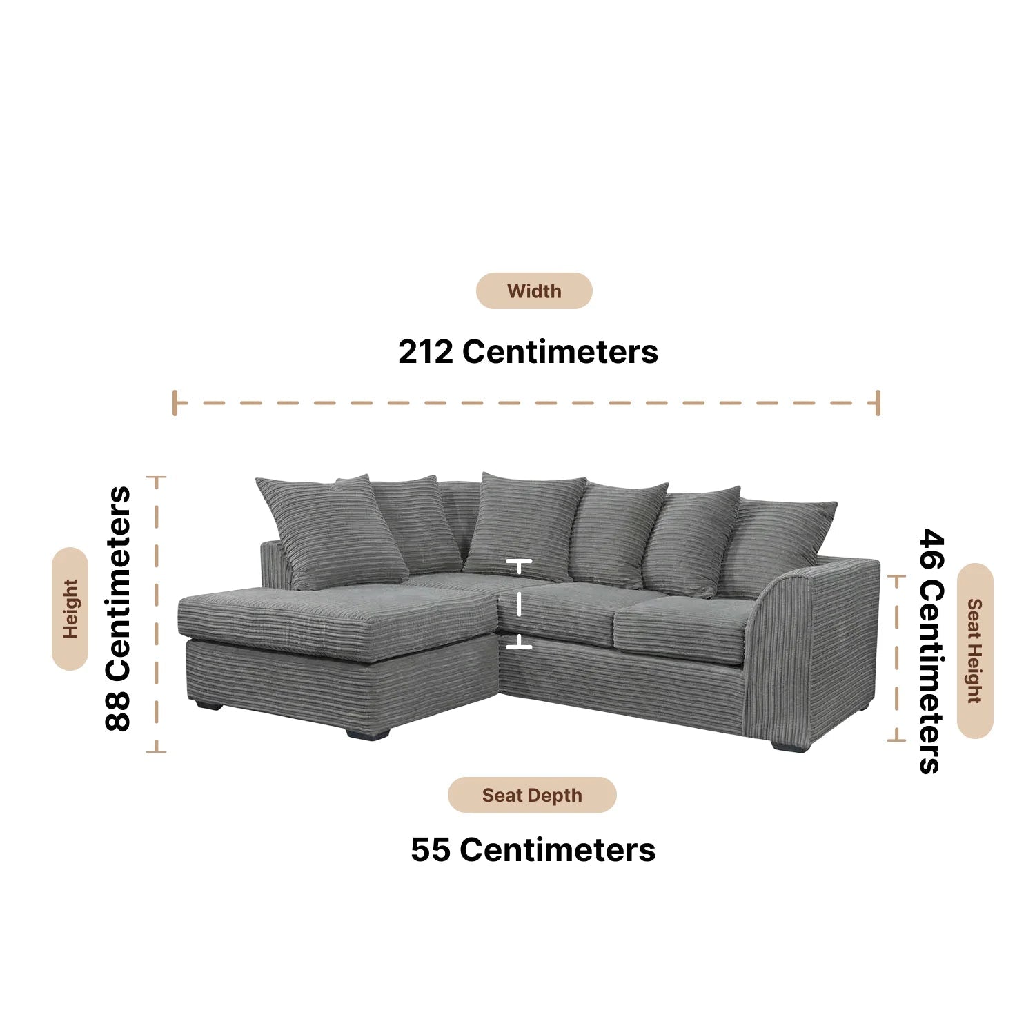 Byron Grey Fabric LHC Corner Sofa - Furniture Instore