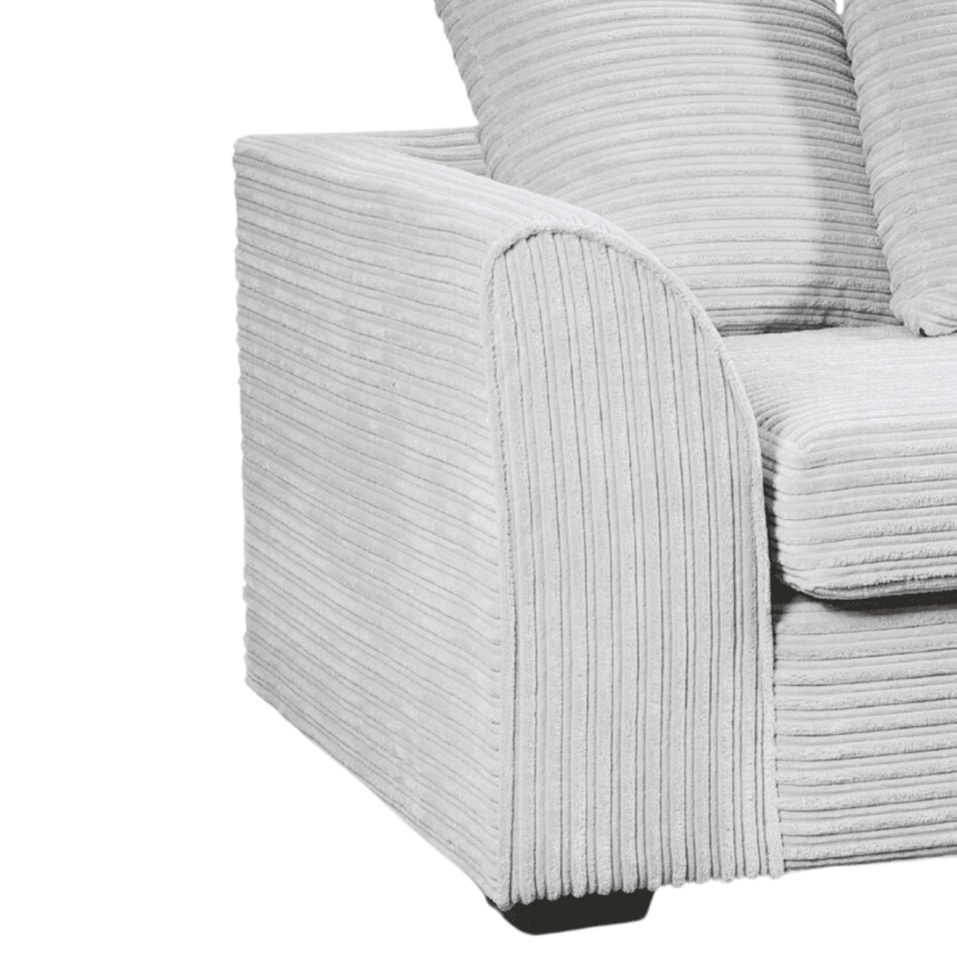 Gray textured sofa with cushions on a white background