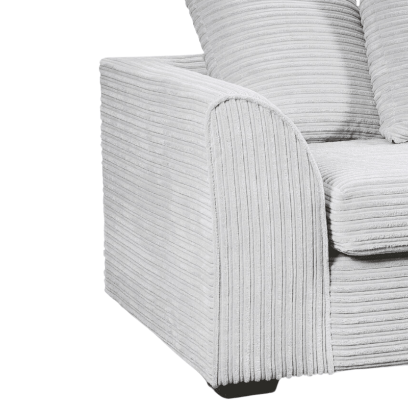 Gray textured sofa with cushions on a white background