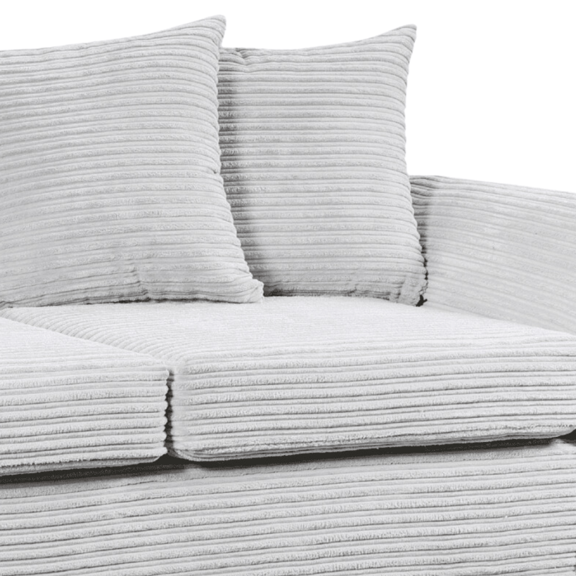 Gray textured sofa with matching cushions on a white background