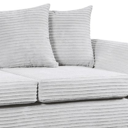 Gray textured sofa with matching cushions on a white background