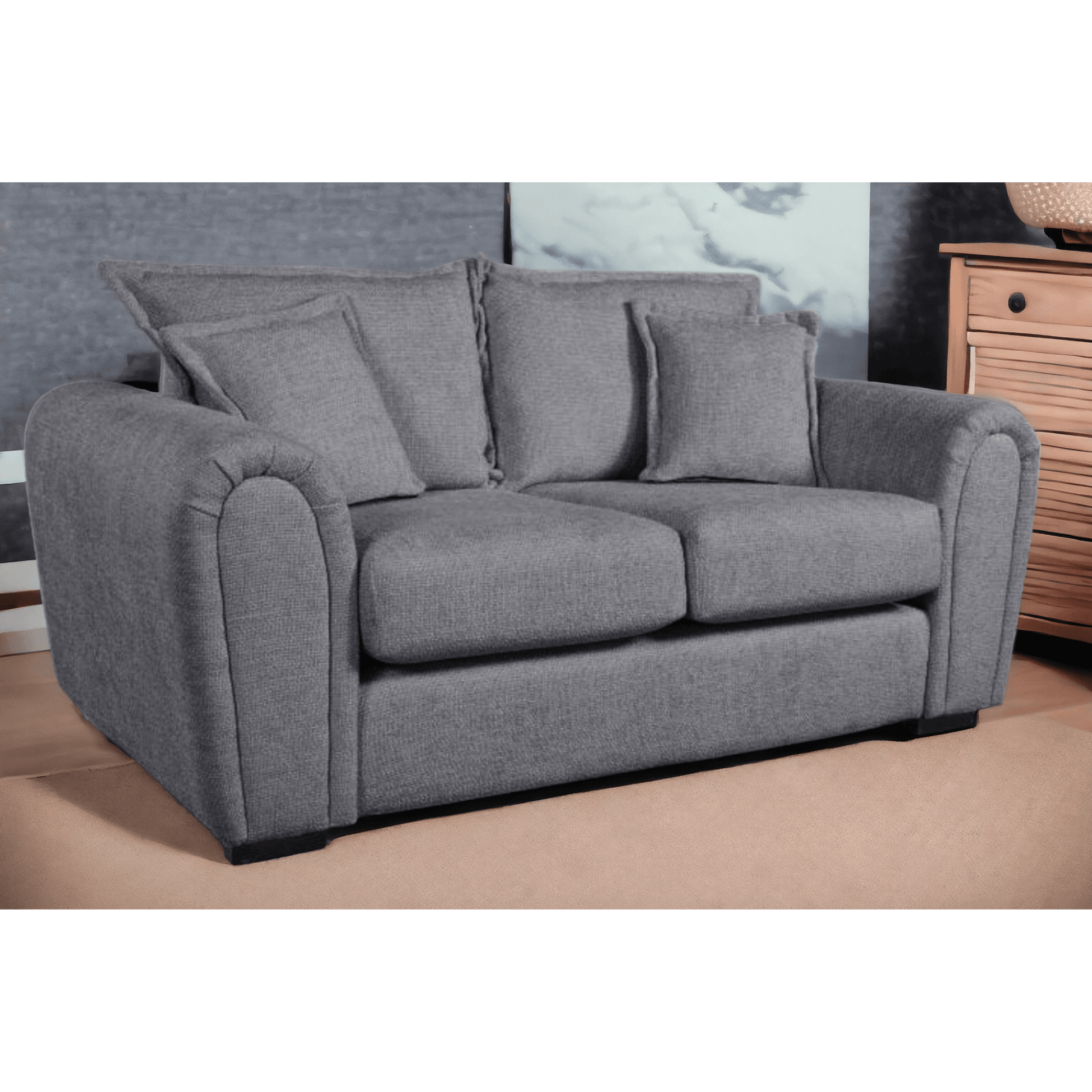 Gray sofa with cushions in a room setting