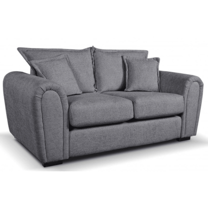 Gray sofa with cushions on a white background