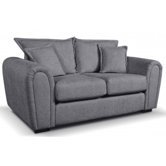 Gray sofa with cushions on a white background