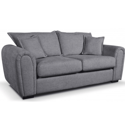Gray sofa with four cushions on a white background