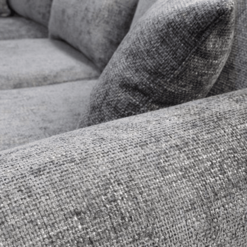 Close-up of a textured gray sofa