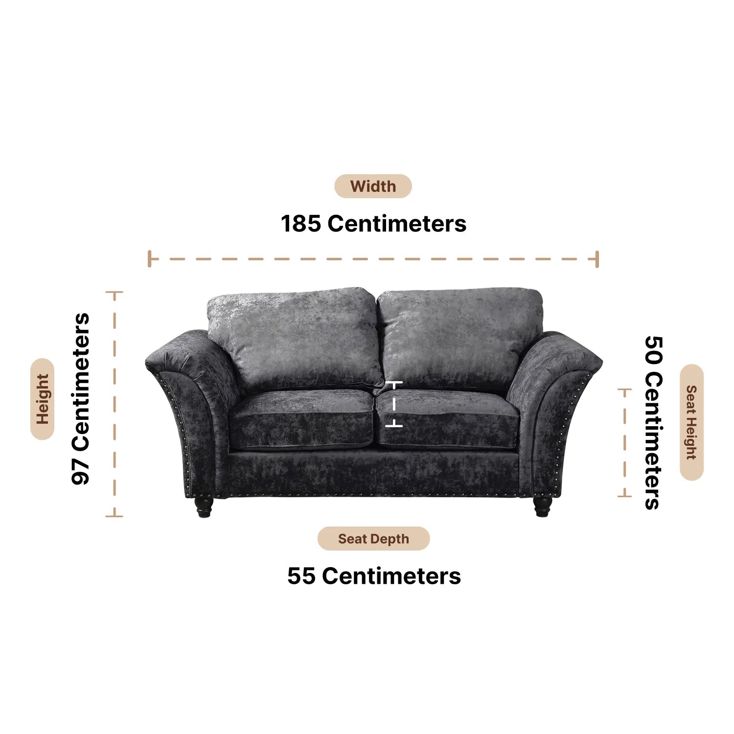 Canterbury Grey Fabric 2 Seater Sofa - Furniture Instore