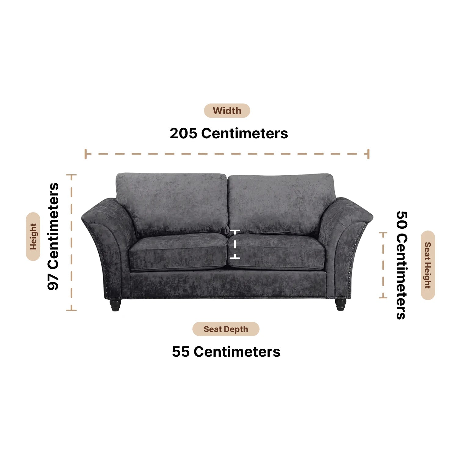 Canterbury Grey Fabric 3 Seater Sofa - Furniture Instore