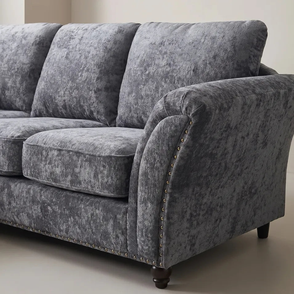 Canterbury Grey Fabric High Back Corner Sofa - Furniture Instore
