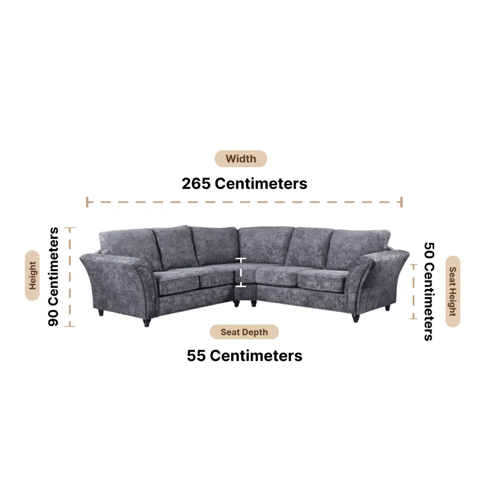 Canterbury Grey Fabric High Back Corner Sofa — Dimension diagram