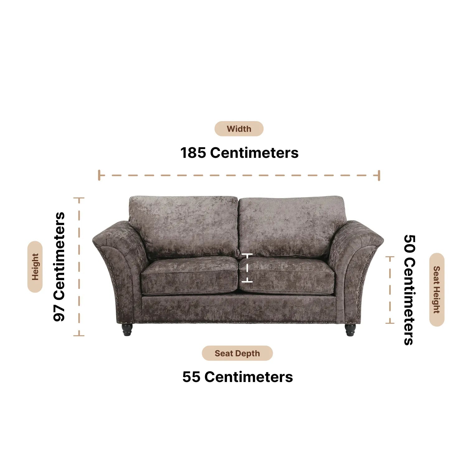 Canterbury Truffle Fabric 2 Seater Sofa - Furniture Instore