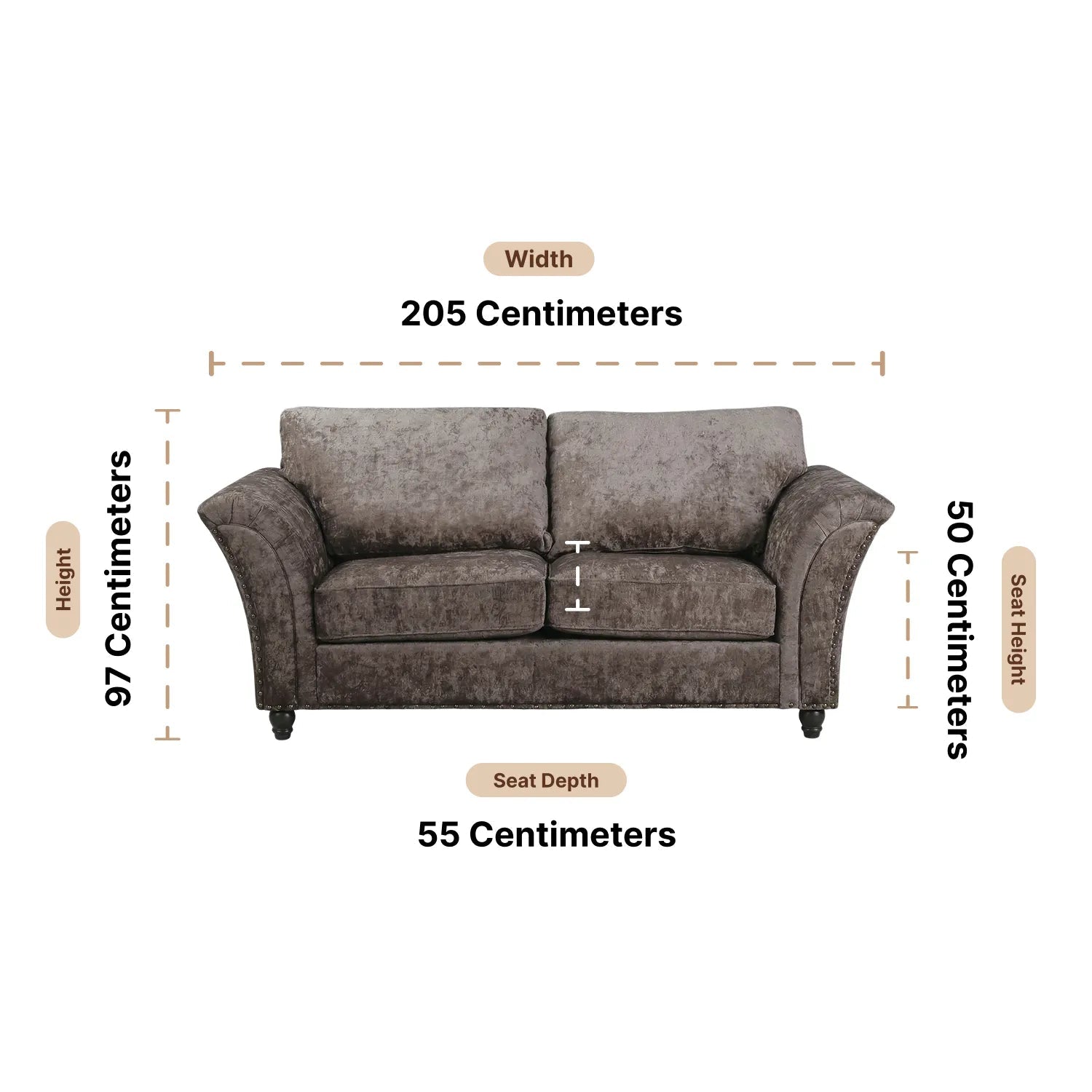 Canterbury Truffle Fabric 3 Seater Sofa - Furniture Instore