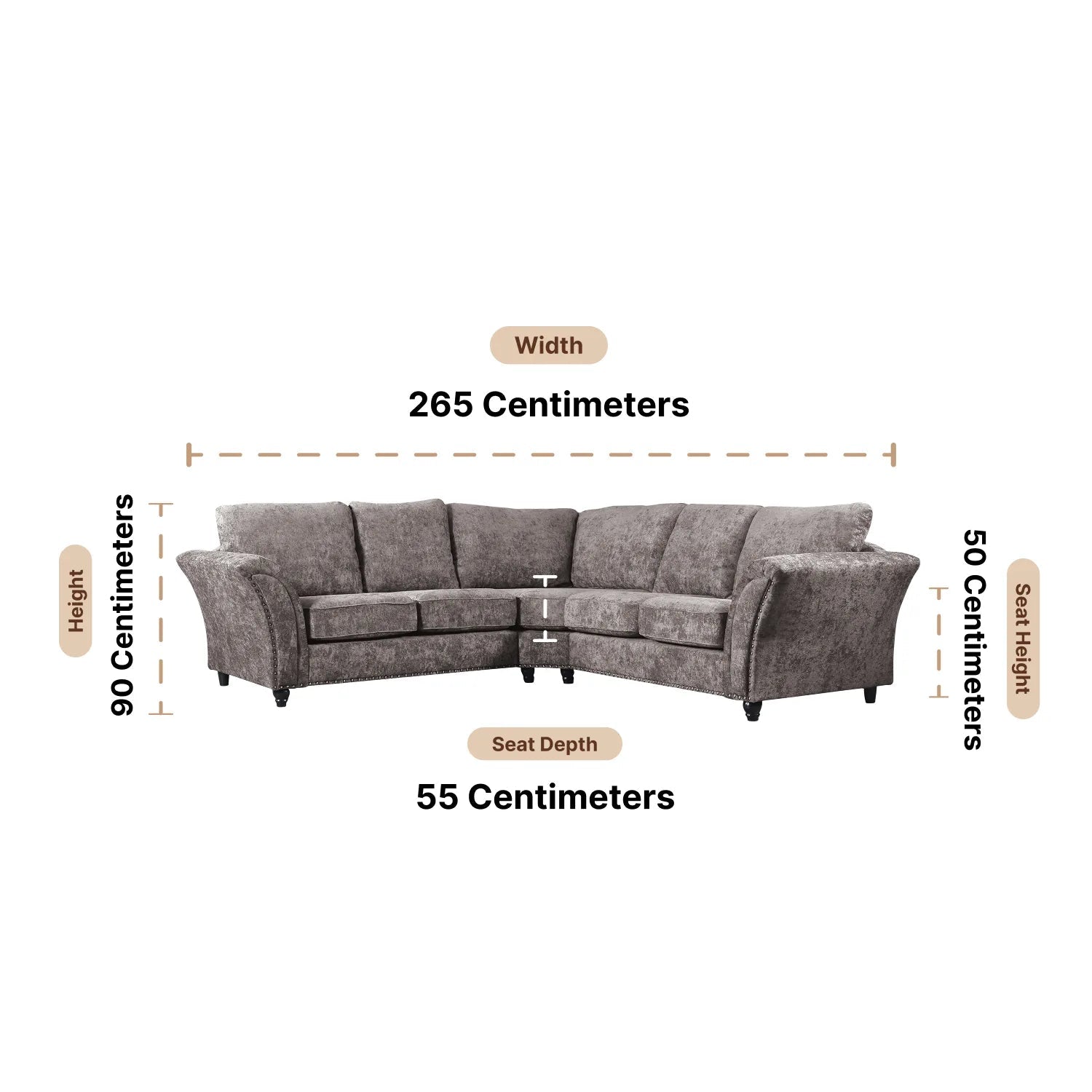 Canterbury Truffle Fabric High Back Corner Sofa - Furniture Instore