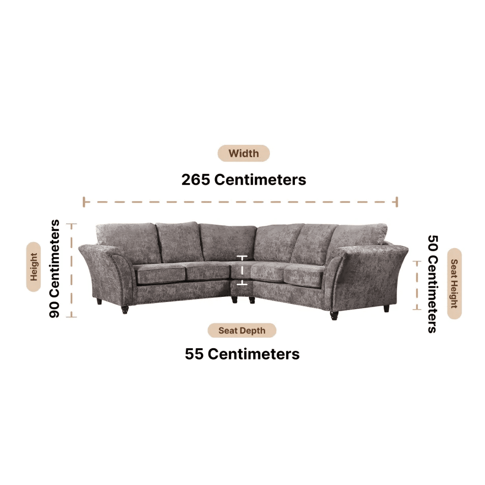 Canterbury Truffle Fabric High Back Corner Sofa — Dimension diagram
