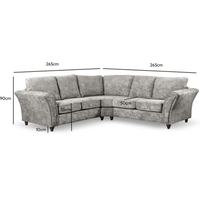 Gray sectional sofa with dimensions labeled on a white background