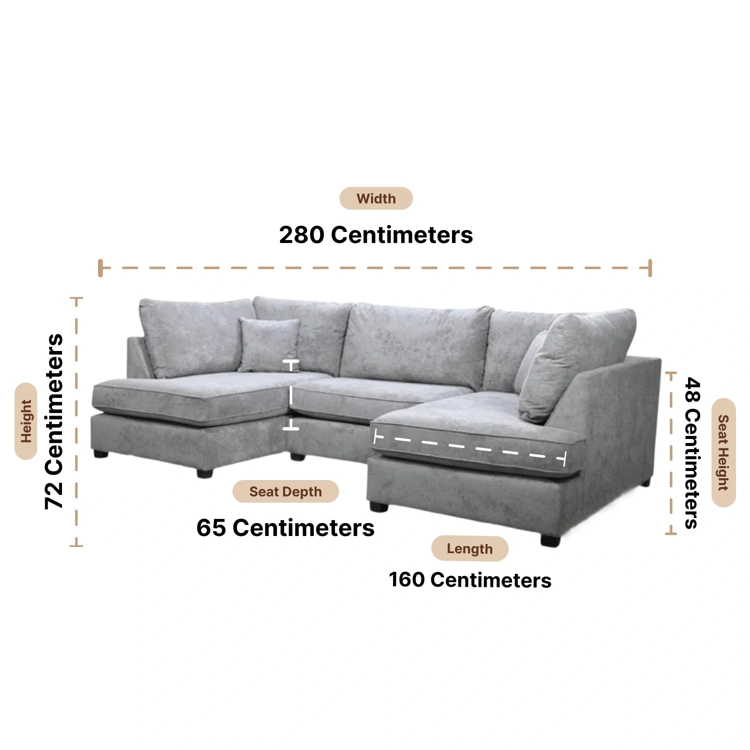 Carnaby Grey Fabric U Shape High Back Corner Sofa + Footstool - Furniture Instore
