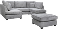Carnaby Grey Fabric U Shape High Back Corner Sofa + Footstool