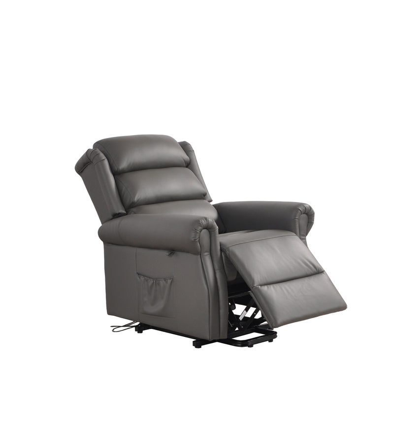 Kingsbury Genuine Leather Grey Rise & Recline Mobility Chair - Furniture Instore