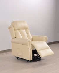 Hunson Genuine Leather Cream Rise & Recline Mobility Chair - Furniture Instore
