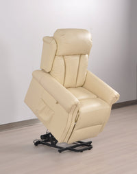 Hunson Genuine Leather Cream Rise & Recline Mobility Chair - Furniture Instore