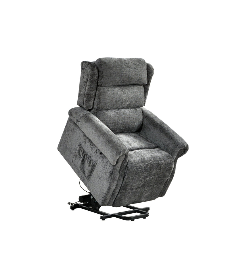 Kingsbury Light Grey Fabric Rise & Recline Mobility Chair - Furniture Instore